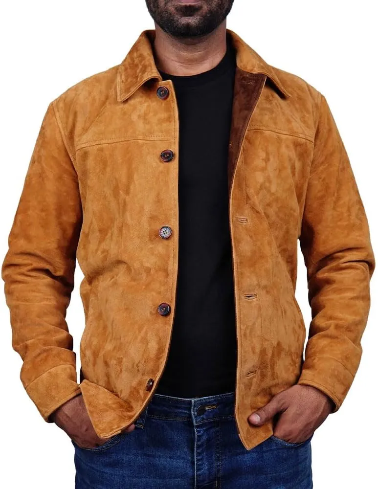 Cheemaz Men's Premium Long Sleeve Suede Button Down Lightweight Casual Shirts - Shirt Collar Suede Leather for Mens