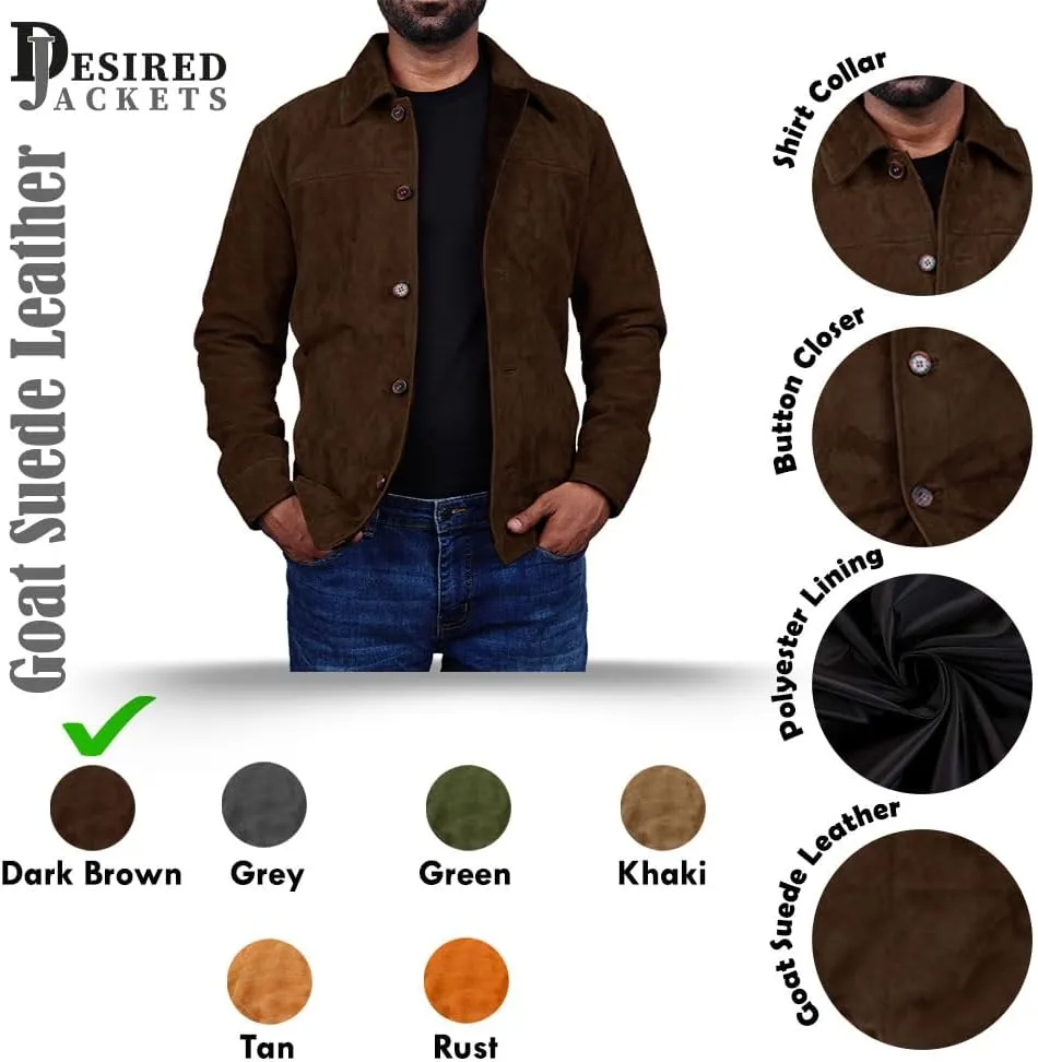 Cheemaz Men's Premium Long Sleeve Suede Button Down Lightweight Casual Shirts - Shirt Collar Suede Leather for Mens