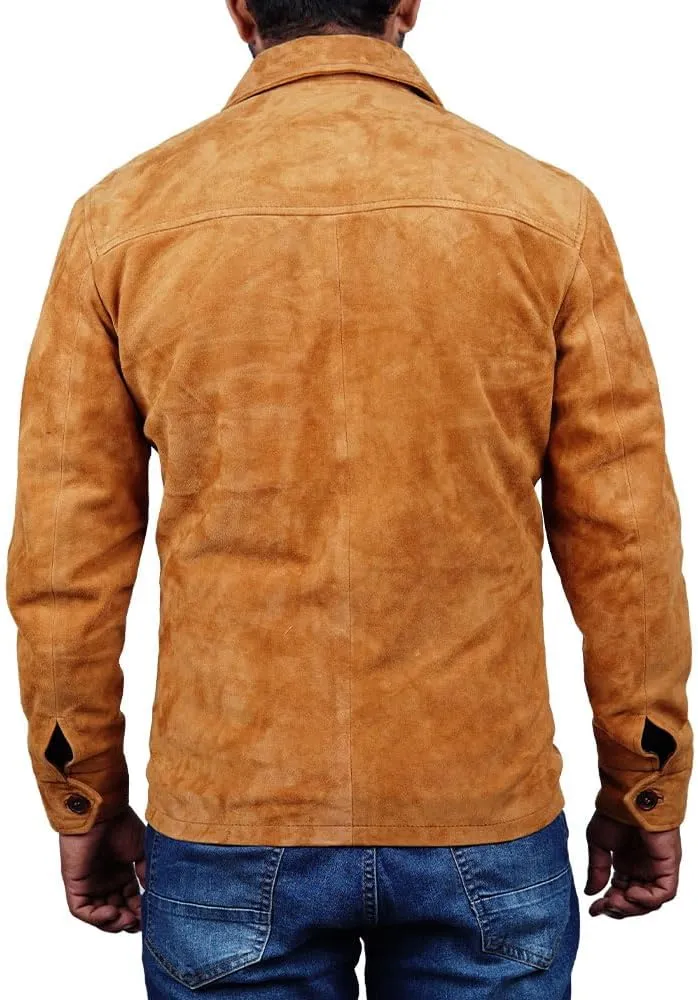 Cheemaz Men's Premium Long Sleeve Suede Button Down Lightweight Casual Shirts - Shirt Collar Suede Leather for Mens