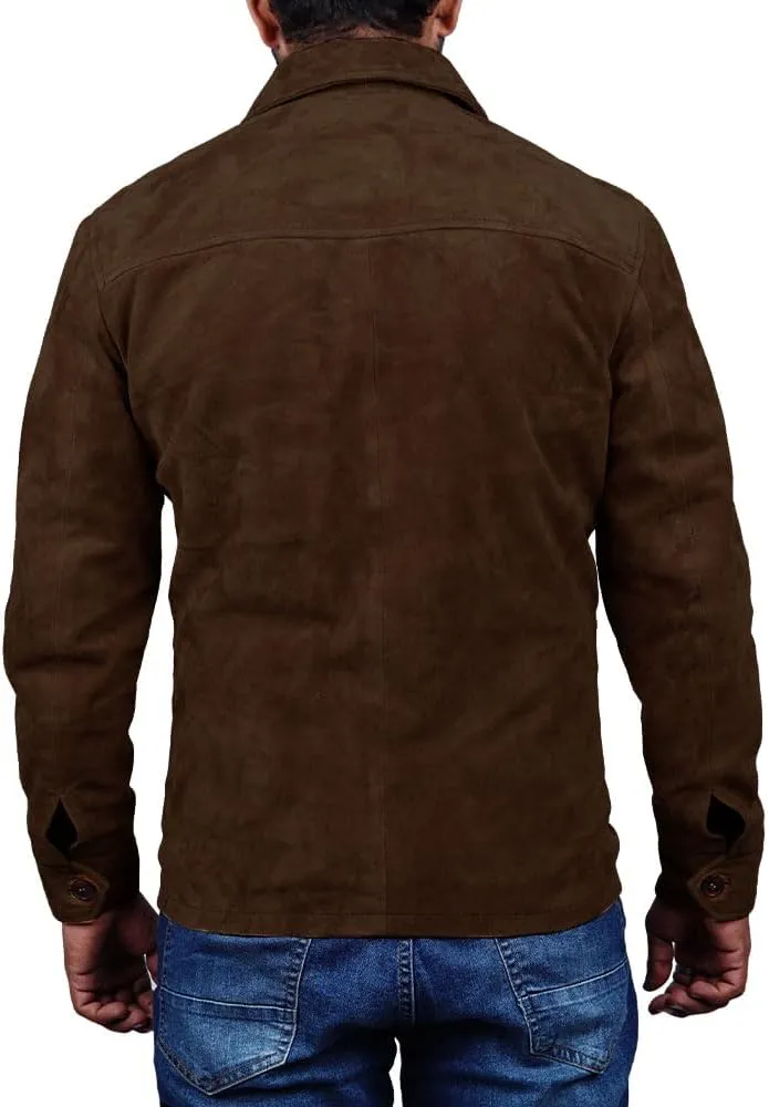 Cheemaz Men's Premium Long Sleeve Suede Button Down Lightweight Casual Shirts - Shirt Collar Suede Leather for Mens