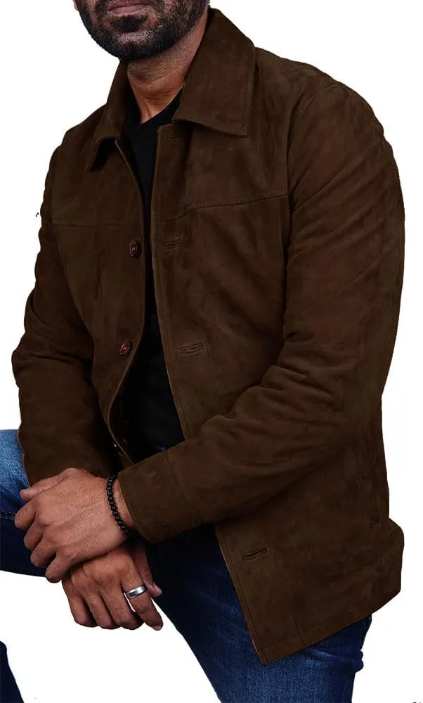 Cheemaz Men's Premium Long Sleeve Suede Button Down Lightweight Casual Shirts - Shirt Collar Suede Leather for Mens