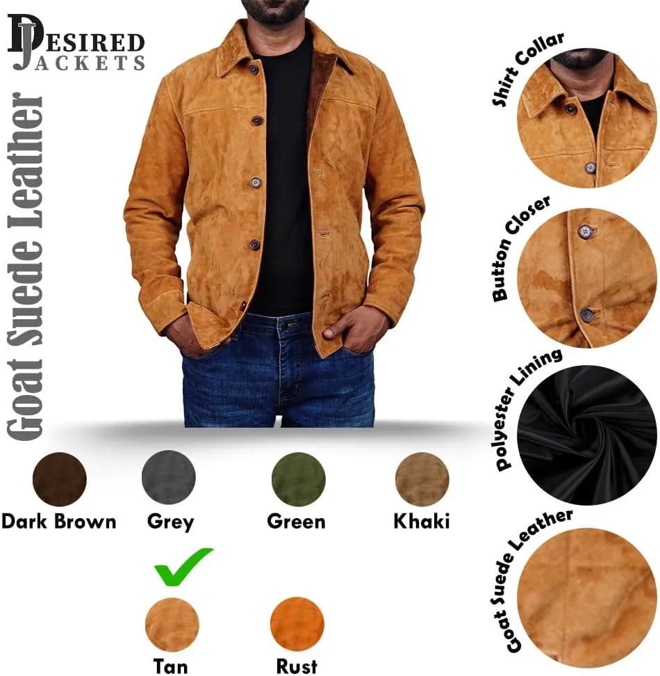 Cheemaz Men's Premium Long Sleeve Suede Button Down Lightweight Casual Shirts - Shirt Collar Suede Leather for Mens