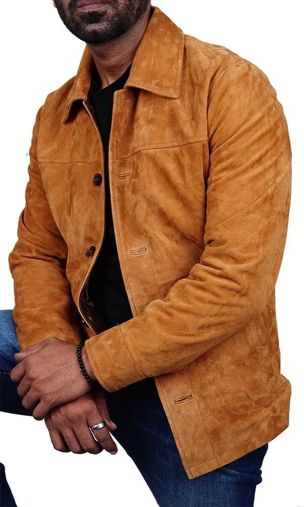 Cheemaz Men's Premium Long Sleeve Suede Button Down Lightweight Casual Shirts - Shirt Collar Suede Leather for Mens