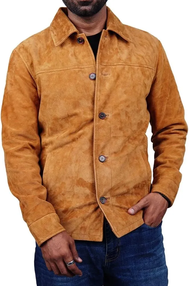 Cheemaz Men's Premium Long Sleeve Suede Button Down Lightweight Casual Shirts - Shirt Collar Suede Leather for Mens