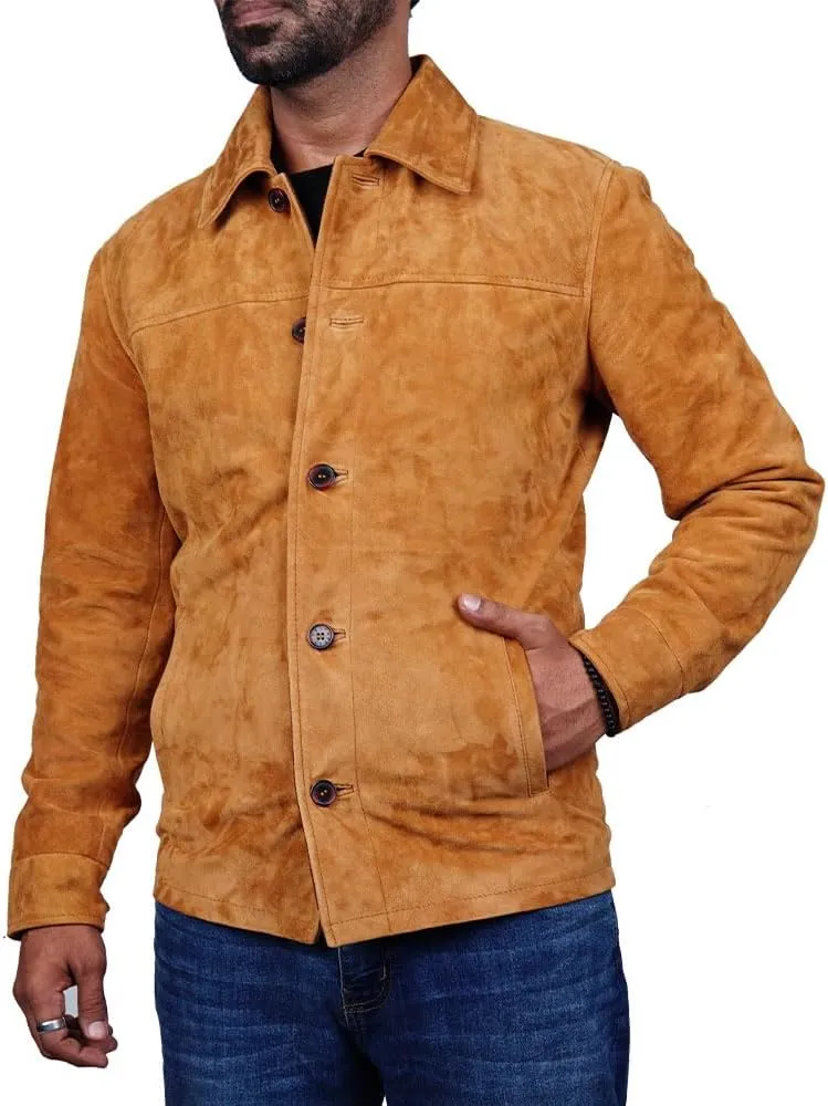 Cheemaz Men's Premium Long Sleeve Suede Button Down Lightweight Casual Shirts - Shirt Collar Suede Leather for Mens