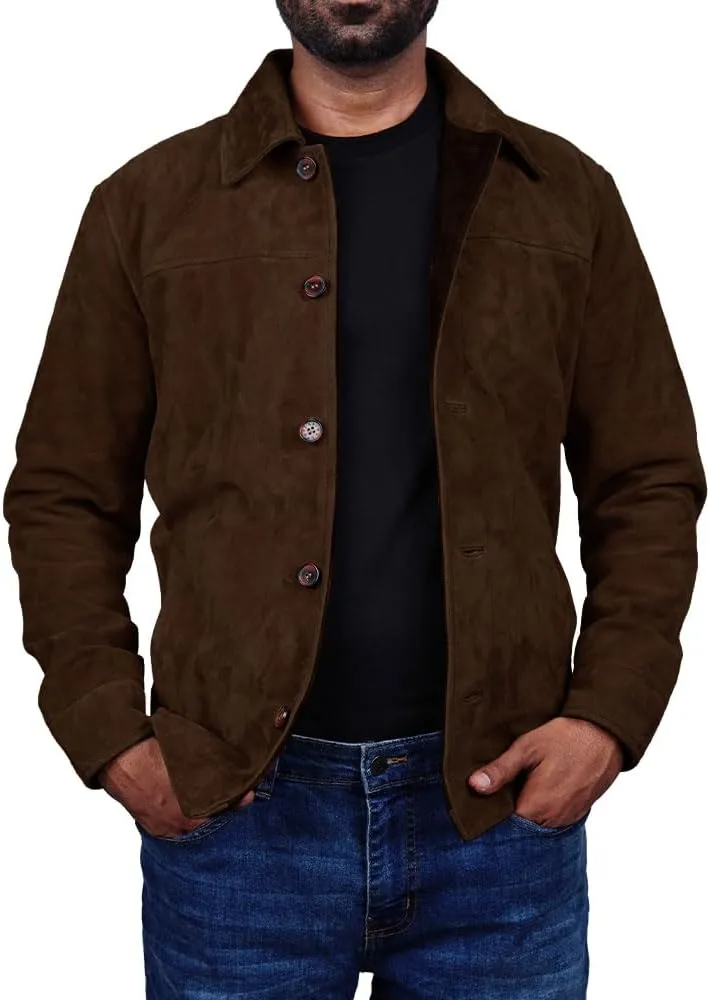 Cheemaz Men's Premium Long Sleeve Suede Button Down Lightweight Casual Shirts - Shirt Collar Suede Leather for Mens