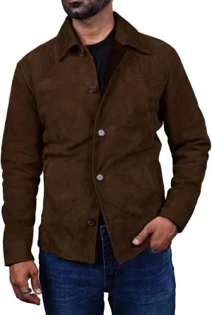 Cheemaz Men's Premium Long Sleeve Suede Button Down Lightweight Casual Shirts - Shirt Collar Suede Leather for Mens