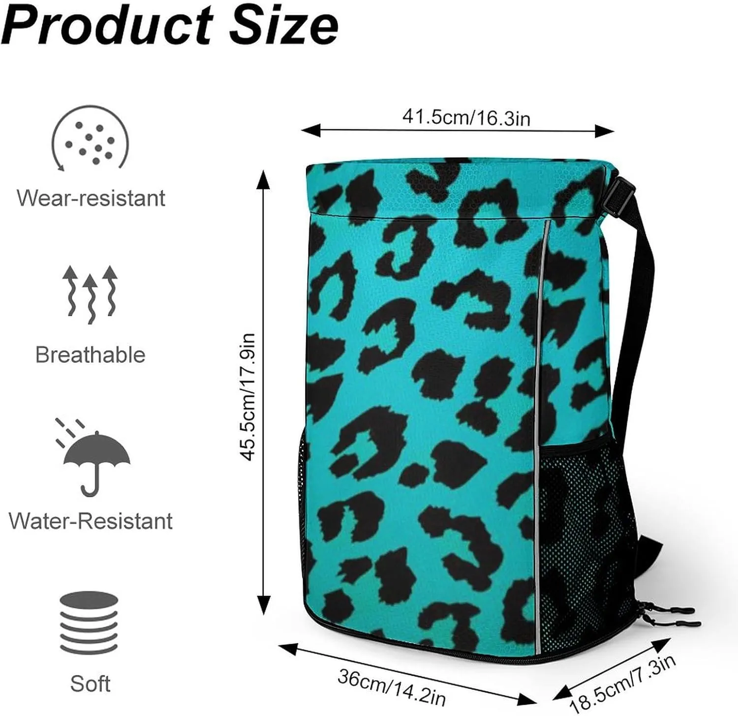 Cheetah Teal Mint Green Leopard Drawstring Bags Sports Bag Backpack Shoulder Bags For Men & Women