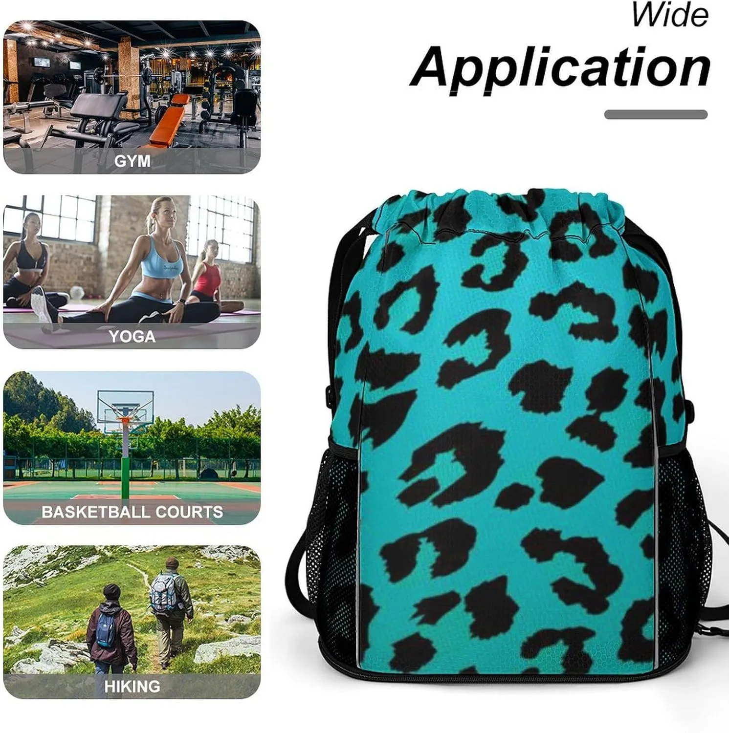 Cheetah Teal Mint Green Leopard Drawstring Bags Sports Bag Backpack Shoulder Bags For Men & Women