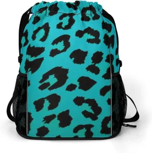 Cheetah Teal Mint Green Leopard Drawstring Bags Sports Bag Backpack Shoulder Bags For Men & Women