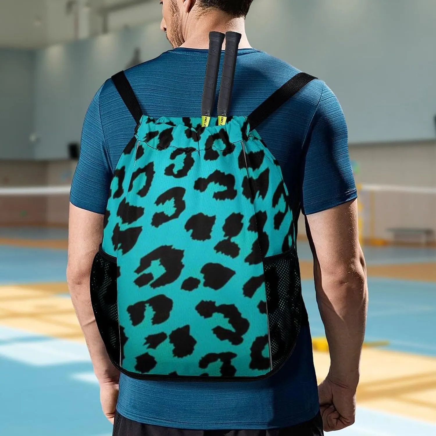 Cheetah Teal Mint Green Leopard Drawstring Bags Sports Bag Backpack Shoulder Bags For Men & Women