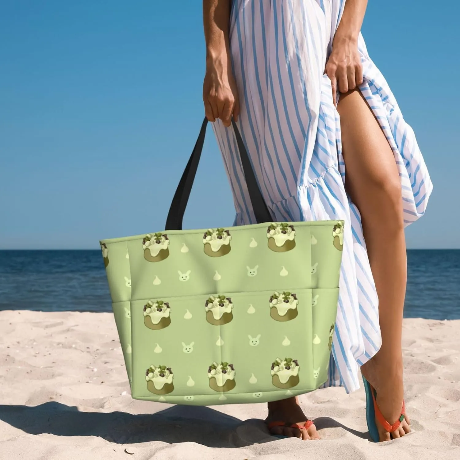 Cherry Cake Spacious Large Capacity Beach Travel Bag - Foldable Beach Bag Tote Bag With Zipper