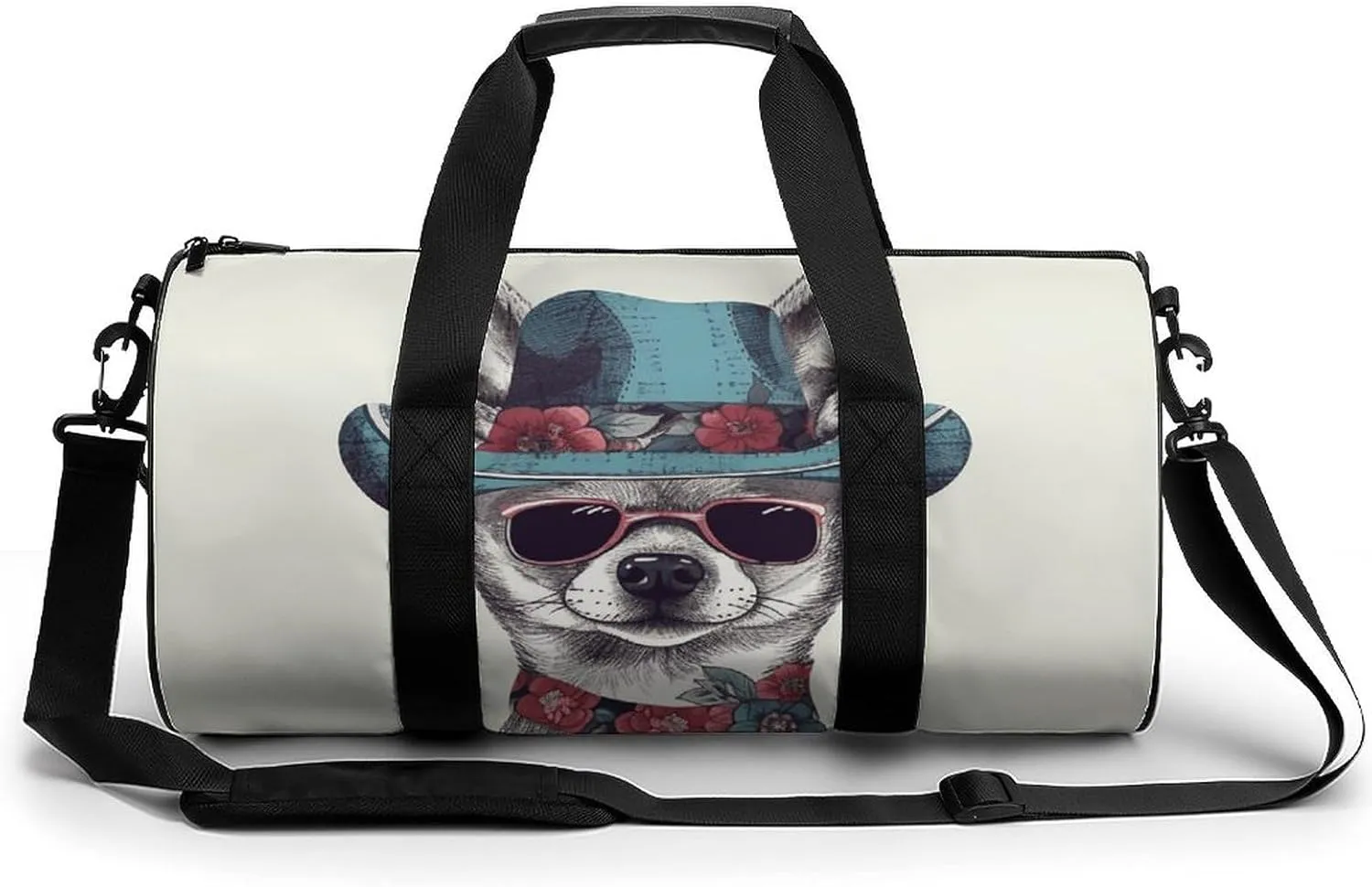 Chihuahua Dog Wearing Hat Gym Bag Small Travel Duffle Bag with Compartment Carry On Weekender Bag for Women Men