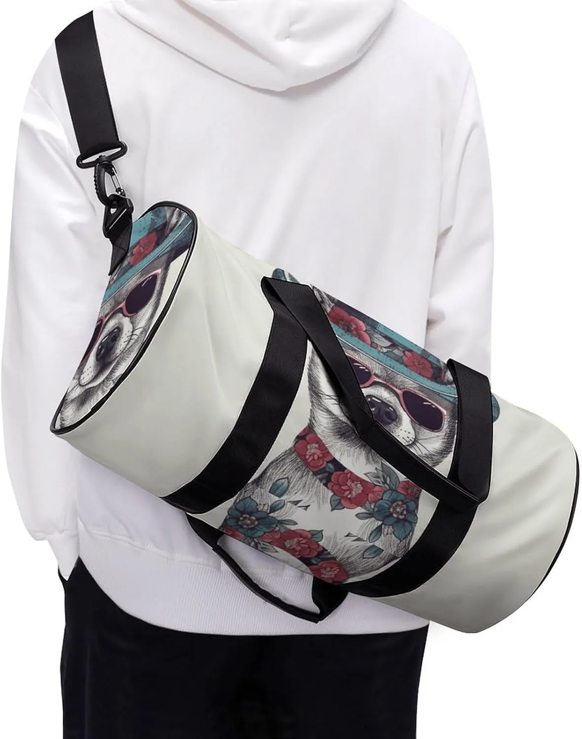 Chihuahua Dog Wearing Hat Gym Bag Small Travel Duffle Bag with Compartment Carry On Weekender Bag for Women Men