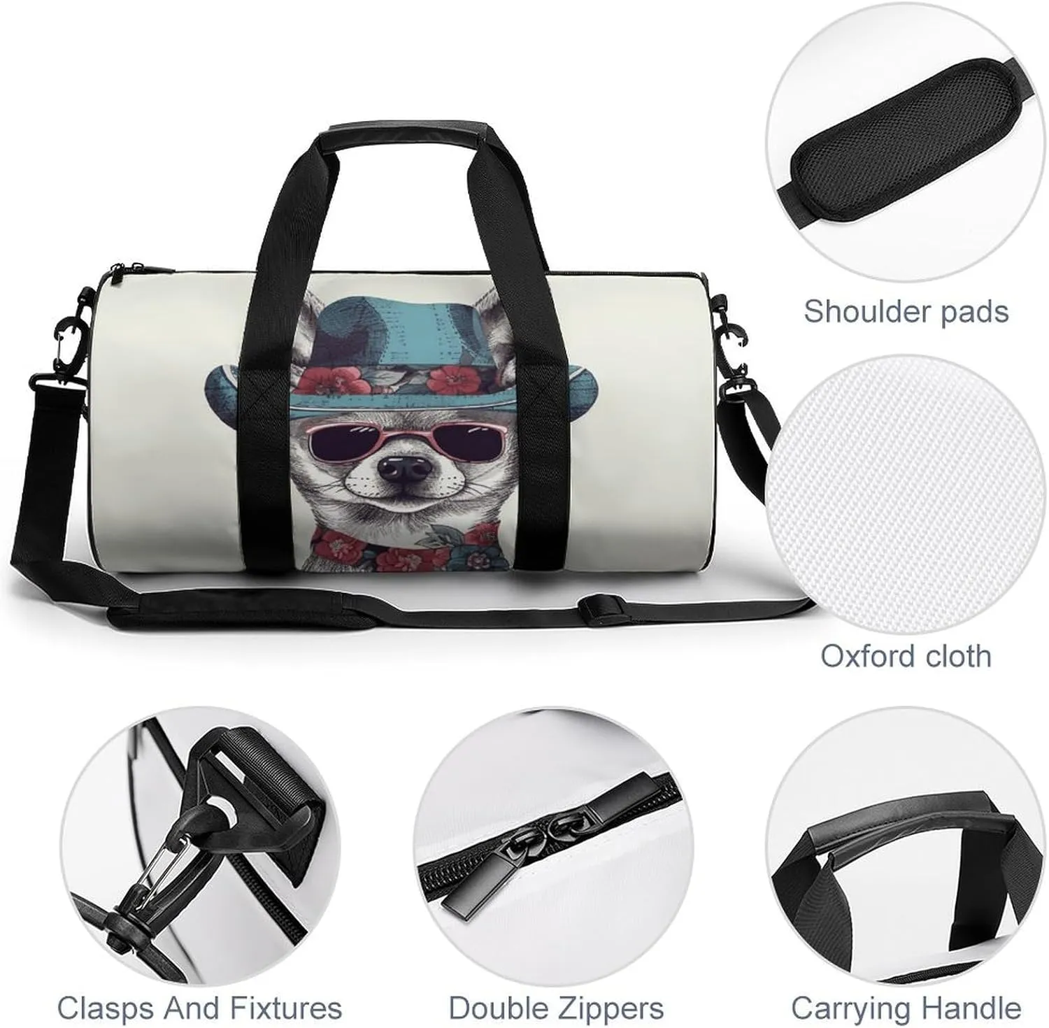 Chihuahua Dog Wearing Hat Gym Bag Small Travel Duffle Bag with Compartment Carry On Weekender Bag for Women Men