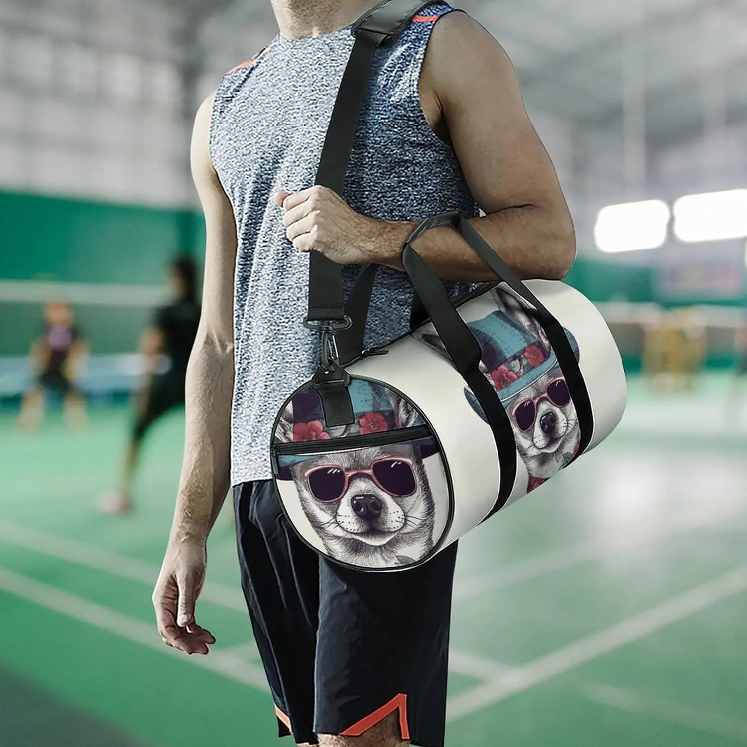 Chihuahua Dog Wearing Hat Gym Bag Small Travel Duffle Bag with Compartment Carry On Weekender Bag for Women Men