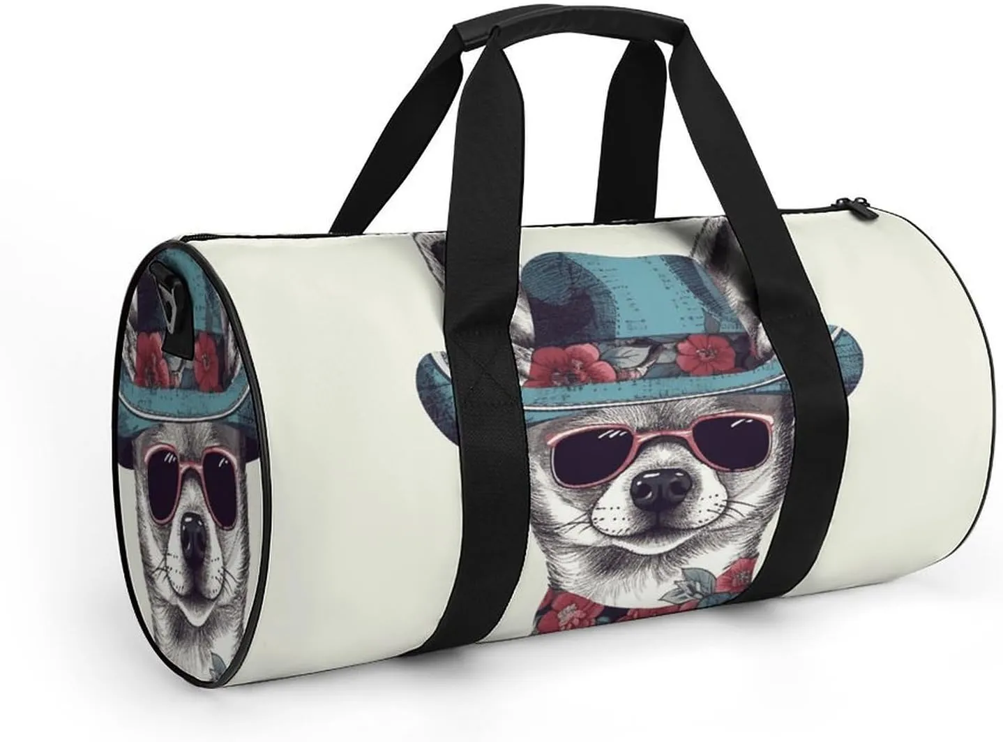 Chihuahua Dog Wearing Hat Gym Bag Small Travel Duffle Bag with Compartment Carry On Weekender Bag for Women Men