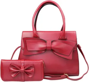 Chikencall Women Big Bow-Knot Tote Handbags Bow Tie Leisure 2 Pcs Set Purses Top-Handle Cross-body Shoulder Bag Clutch Wallet