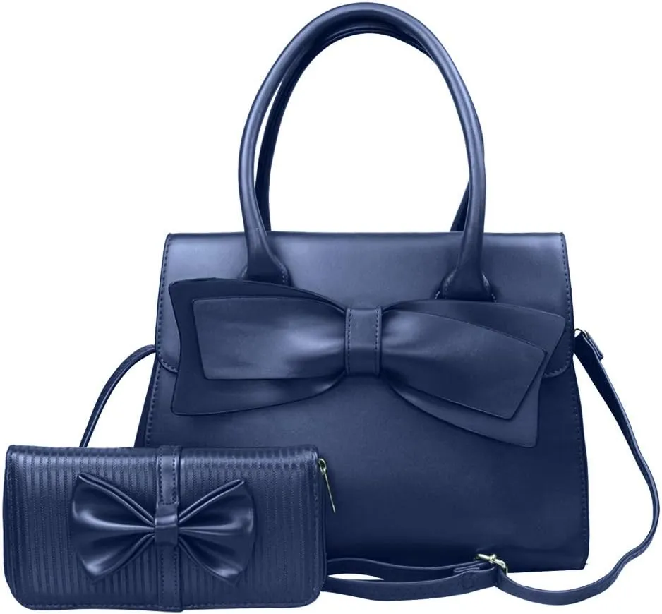 Chikencall Women Big Bow-Knot Tote Handbags Bow Tie Leisure 2 Pcs Set Purses Top-Handle Cross-body Shoulder Bag Clutch Wallet