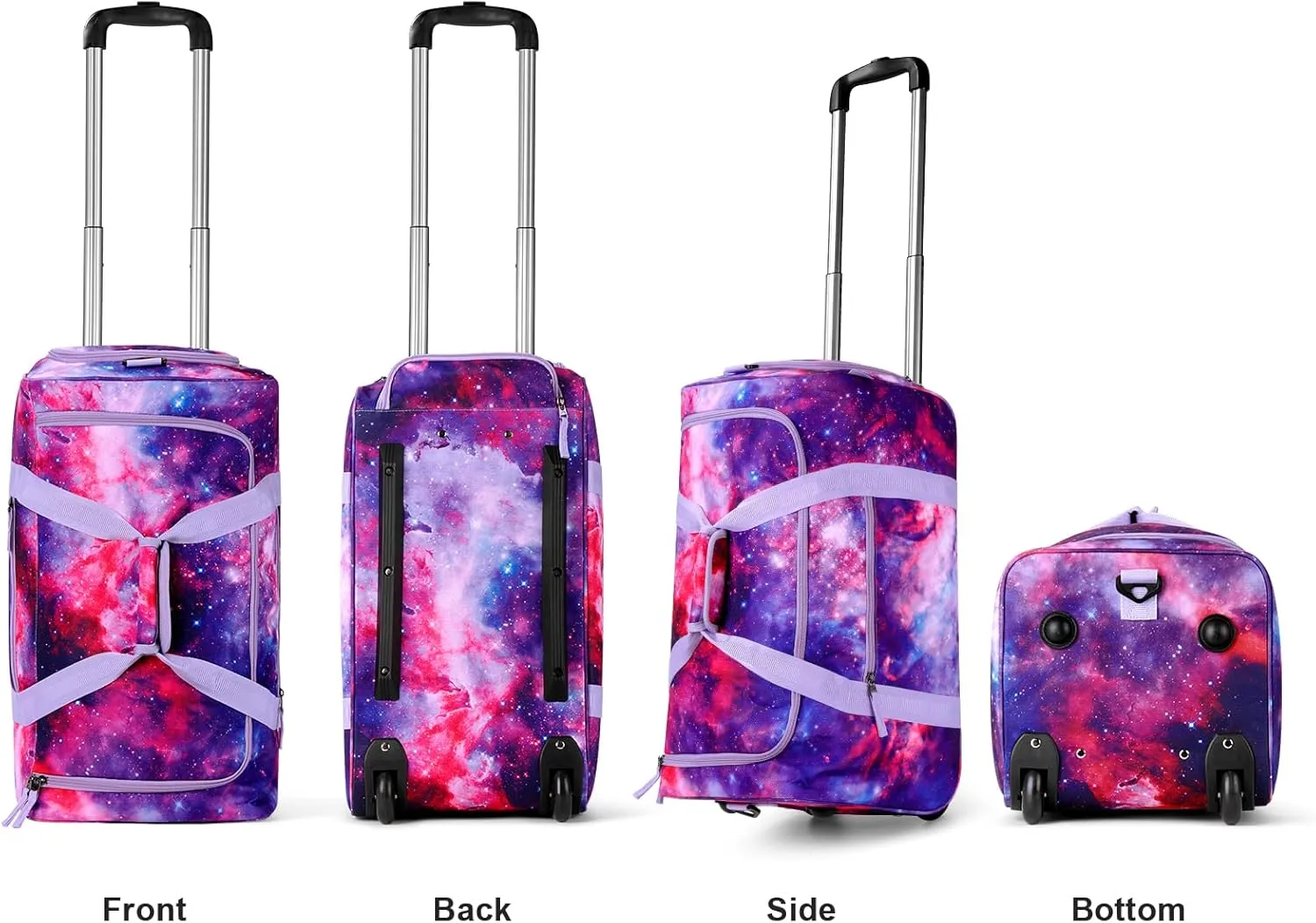 Choco Mocha Girls Galaxy Suitcase with Wheels Kids Purple Rolling Duffle Bag for Camping Teen Girls Toddler Luggage Bag for Travel, 22inch