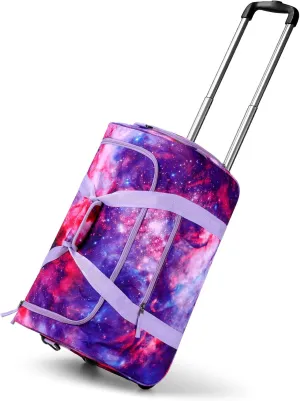 Choco Mocha Girls Galaxy Suitcase with Wheels Kids Purple Rolling Duffle Bag for Camping Teen Girls Toddler Luggage Bag for Travel, 22inch