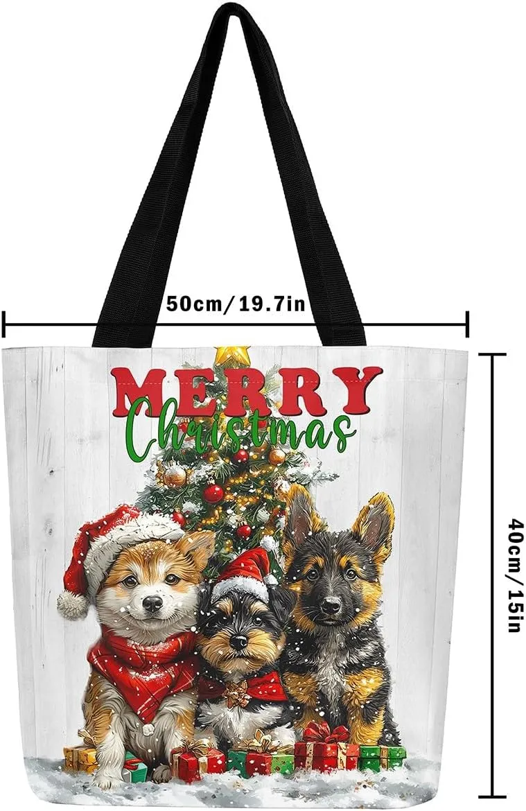 Christmas Canvas Tote Bag for Women,Winter Snowman Snowflake Nutcracker Ballet Gingerbread Tote Bag Xmas Gifts