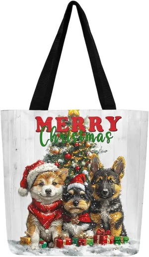 Christmas Canvas Tote Bag for Women,Winter Snowman Snowflake Nutcracker Ballet Gingerbread Tote Bag Xmas Gifts