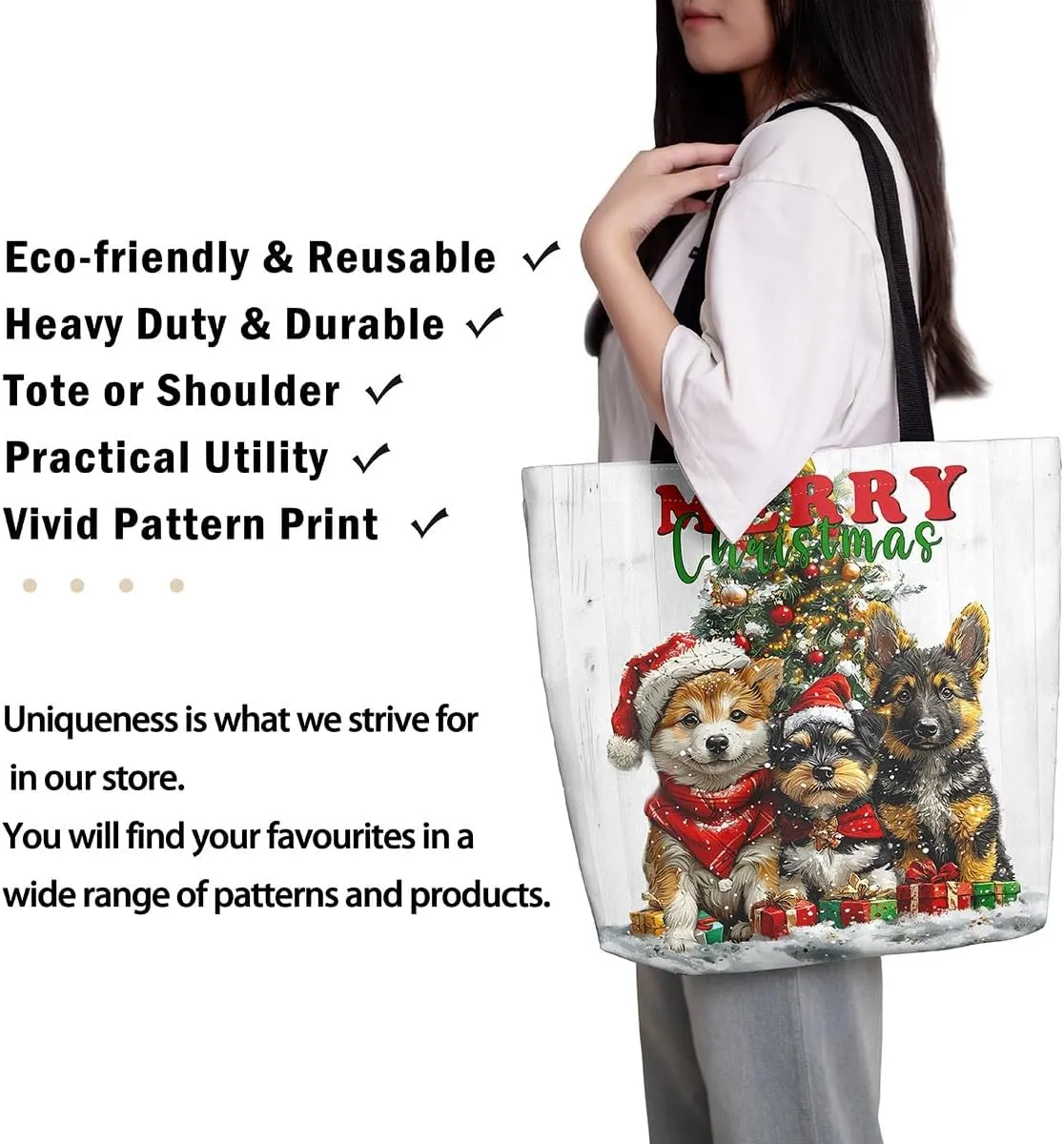 Christmas Canvas Tote Bag for Women,Winter Snowman Snowflake Nutcracker Ballet Gingerbread Tote Bag Xmas Gifts
