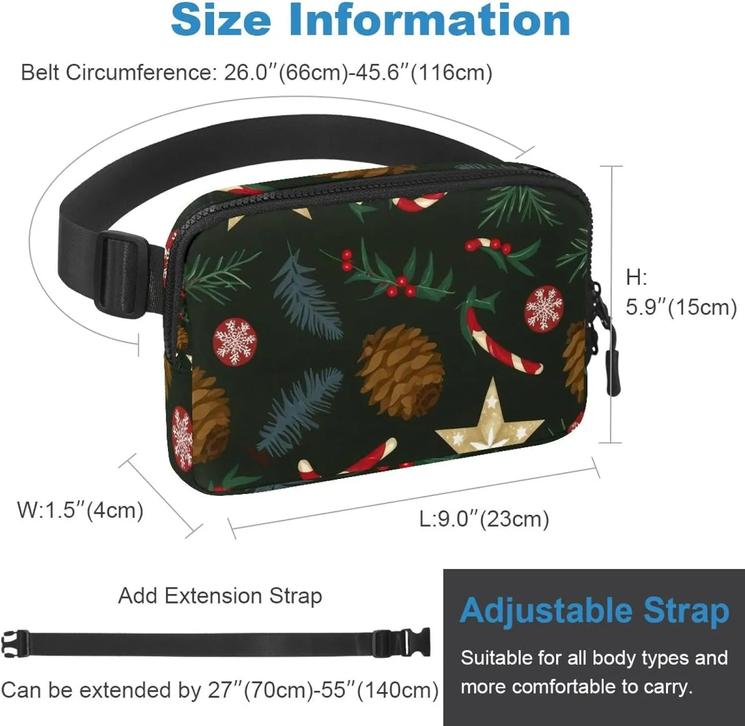 Christmas Elements-4 Crossbody Fanny Pack for Men&Women,Belt Bag for Travel Casual Walking Running Hiking Cycling