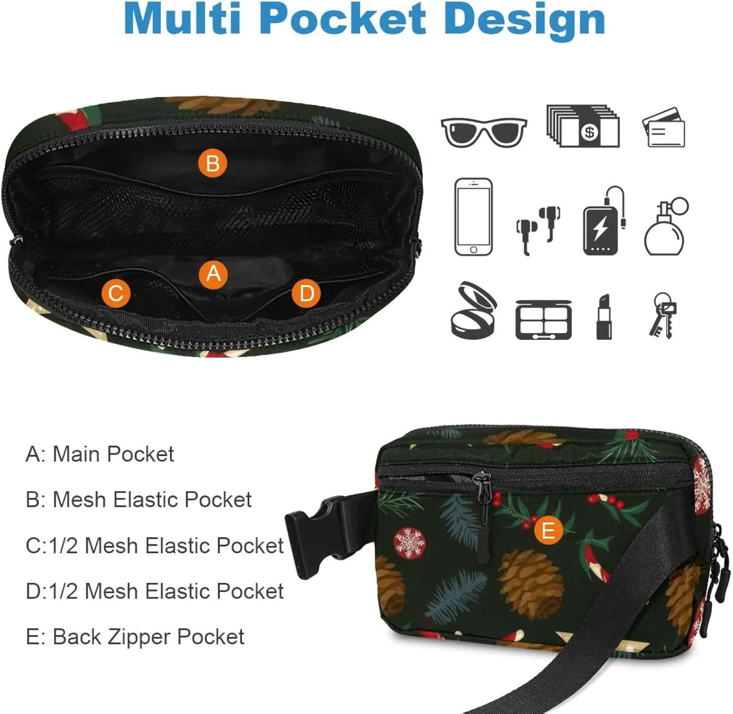 Christmas Elements-4 Crossbody Fanny Pack for Men&Women,Belt Bag for Travel Casual Walking Running Hiking Cycling