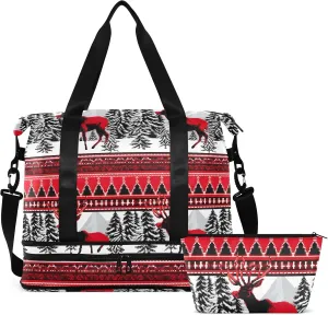 Christmas Elk Deer Gym Bag for Women & Men,Duffel Bag with Shoe Pocket,Weekender Overnight Bag with Trolley Sleeve for Travel 21215716