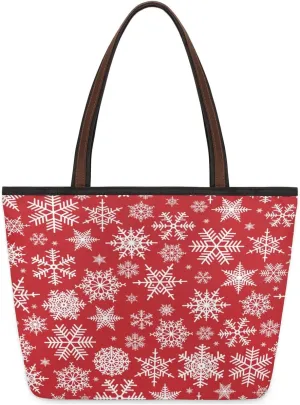 Christmas Snowflake Pattern Tote Bag Tote for Women Zipper Womens Handbags Tote Bag for Work Shopping Travel