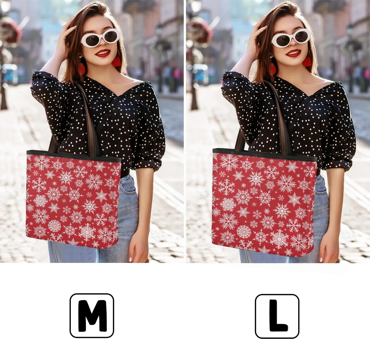 Christmas Snowflake Pattern Tote Bag Tote for Women Zipper Womens Handbags Tote Bag for Work Shopping Travel