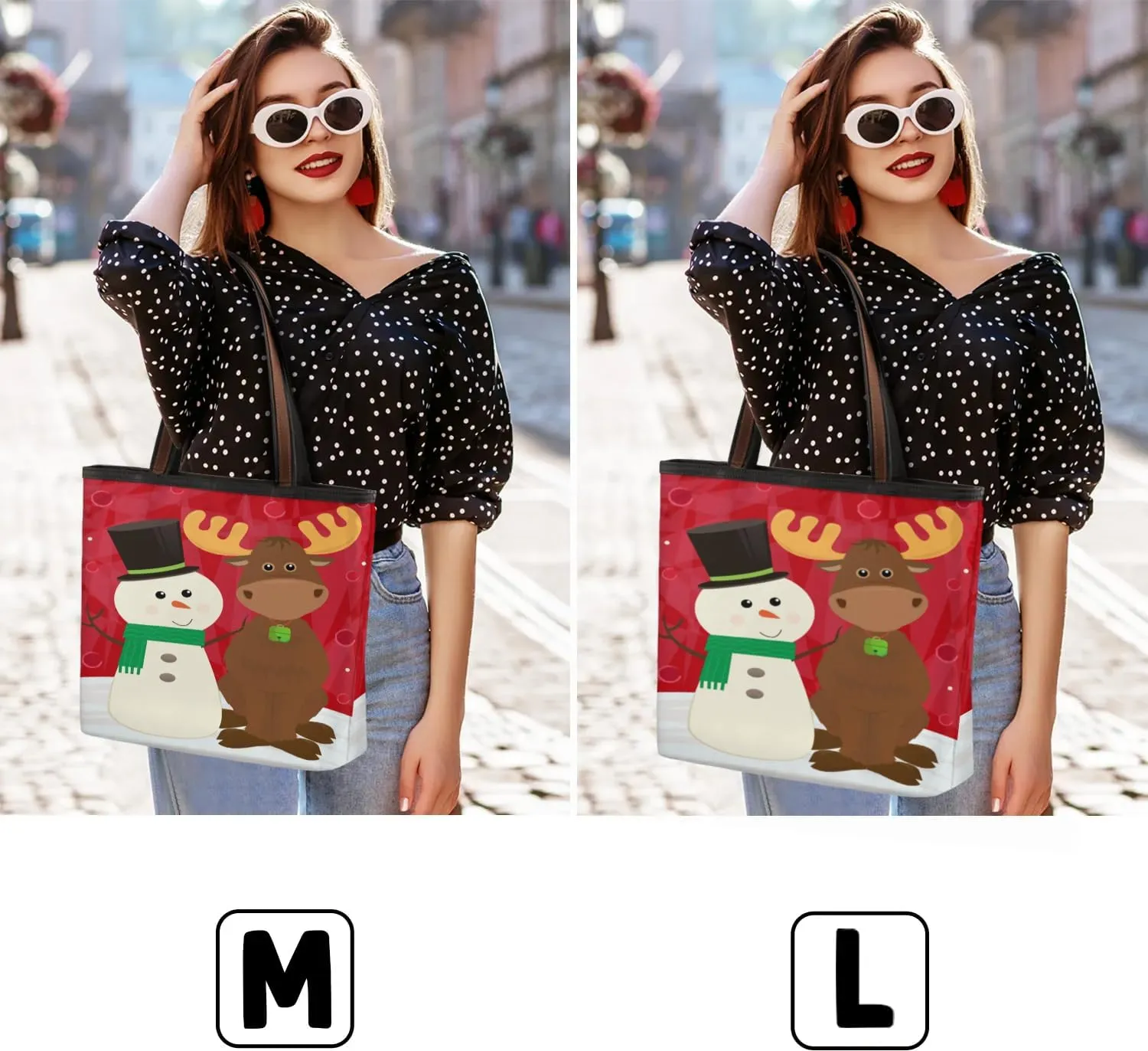 Christmas Snowman Moose Tote Bag Tote for Women Zipper Womens Handbags Tote Bag for Work Shopping Travel