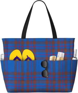 Clan Elliot Tartan Chiffon Beach Bag Women Tote Bag Pool Bag With Zipper For Gym Grocery Travel With Wet Pocket