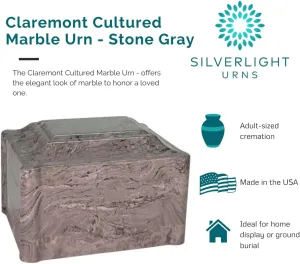 Claremont Stone Gray Cultured Marble Cremation Urn - Adult Size - Human Ashes Urn for Ground Burial, Home Memorial and Funeral