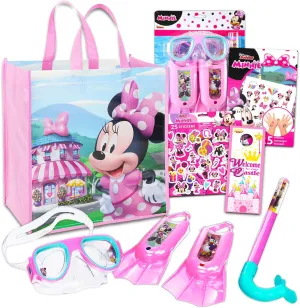 Classic Disney Minnie Mouse Swim Set Bundle for Toddlers, Kids, Boys, Girls - Snorkel with Goggles, Flippers, Snorkel, and Tote Bag | Includes Additional Stickers, Tattoos More sea