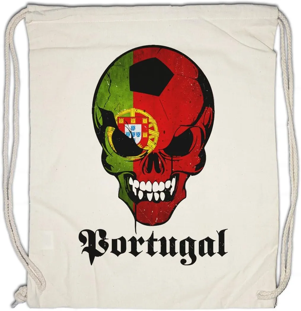 Classic Football Portugal Skull Flag Drawstring Bag Gym Sack