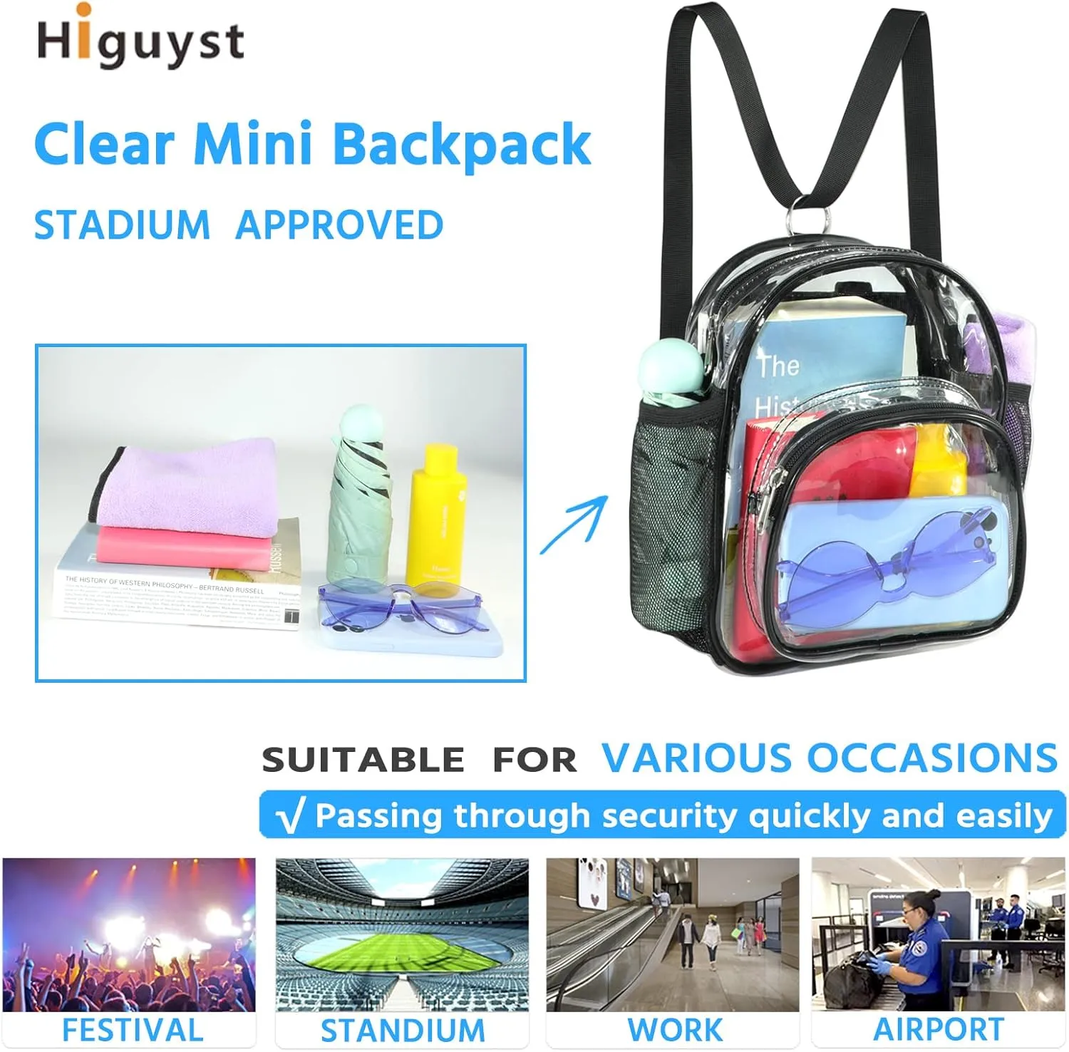 Clear Backpack for Women - Stadium Approved Convertible Crossbody Purse for Concerts, Gym & Travel