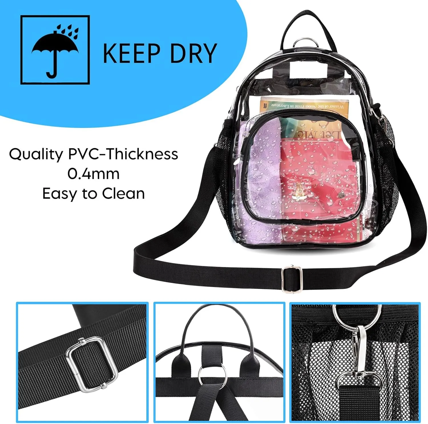 Clear Backpack for Women - Stadium Approved Convertible Crossbody Purse for Concerts, Gym & Travel
