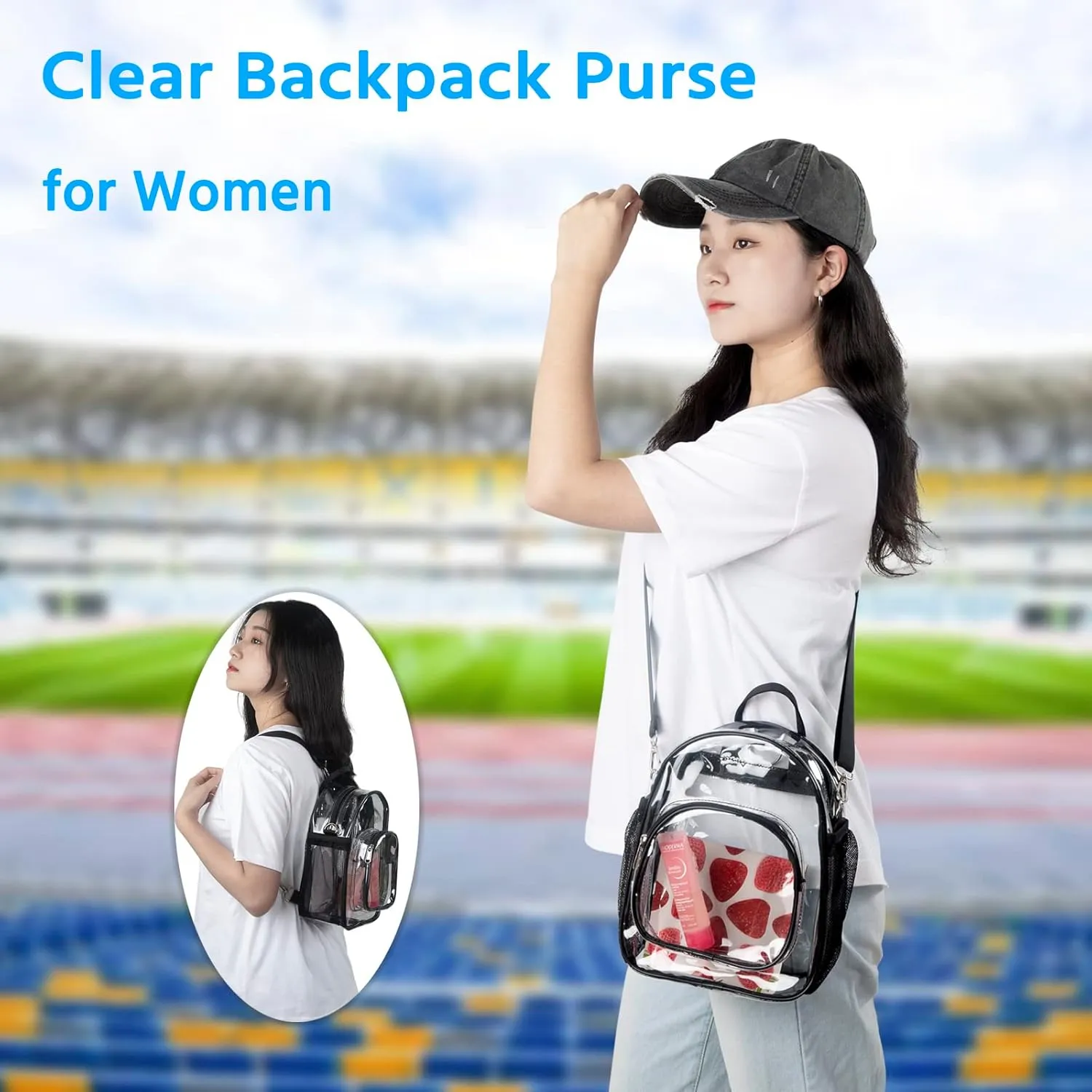 Clear Backpack for Women - Stadium Approved Convertible Crossbody Purse for Concerts, Gym & Travel