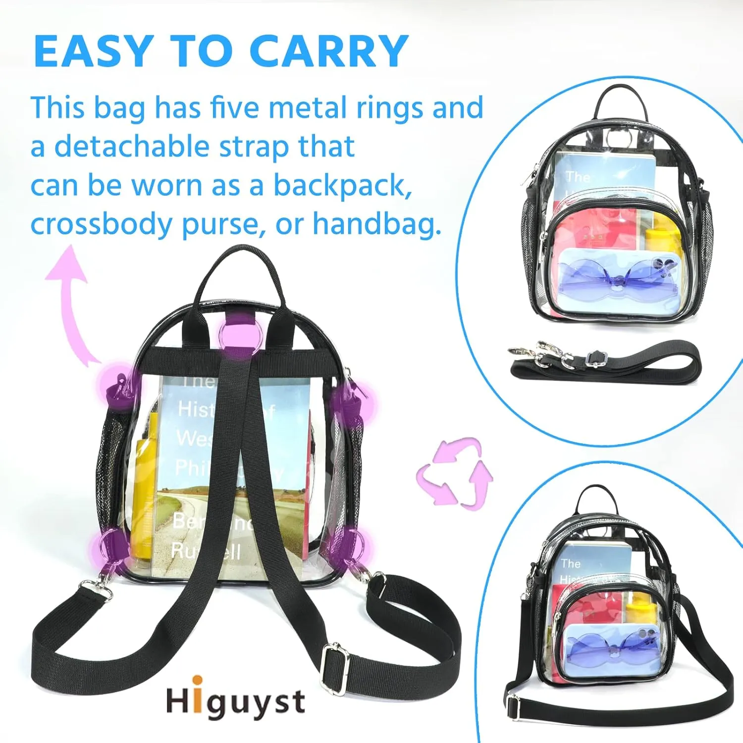 Clear Backpack for Women - Stadium Approved Convertible Crossbody Purse for Concerts, Gym & Travel