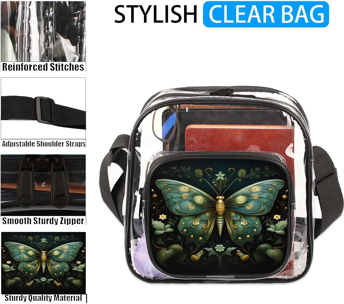 Clear Crossbody Purse Bag Clear Messenger Shoulder Bags See Through Transparent Purse