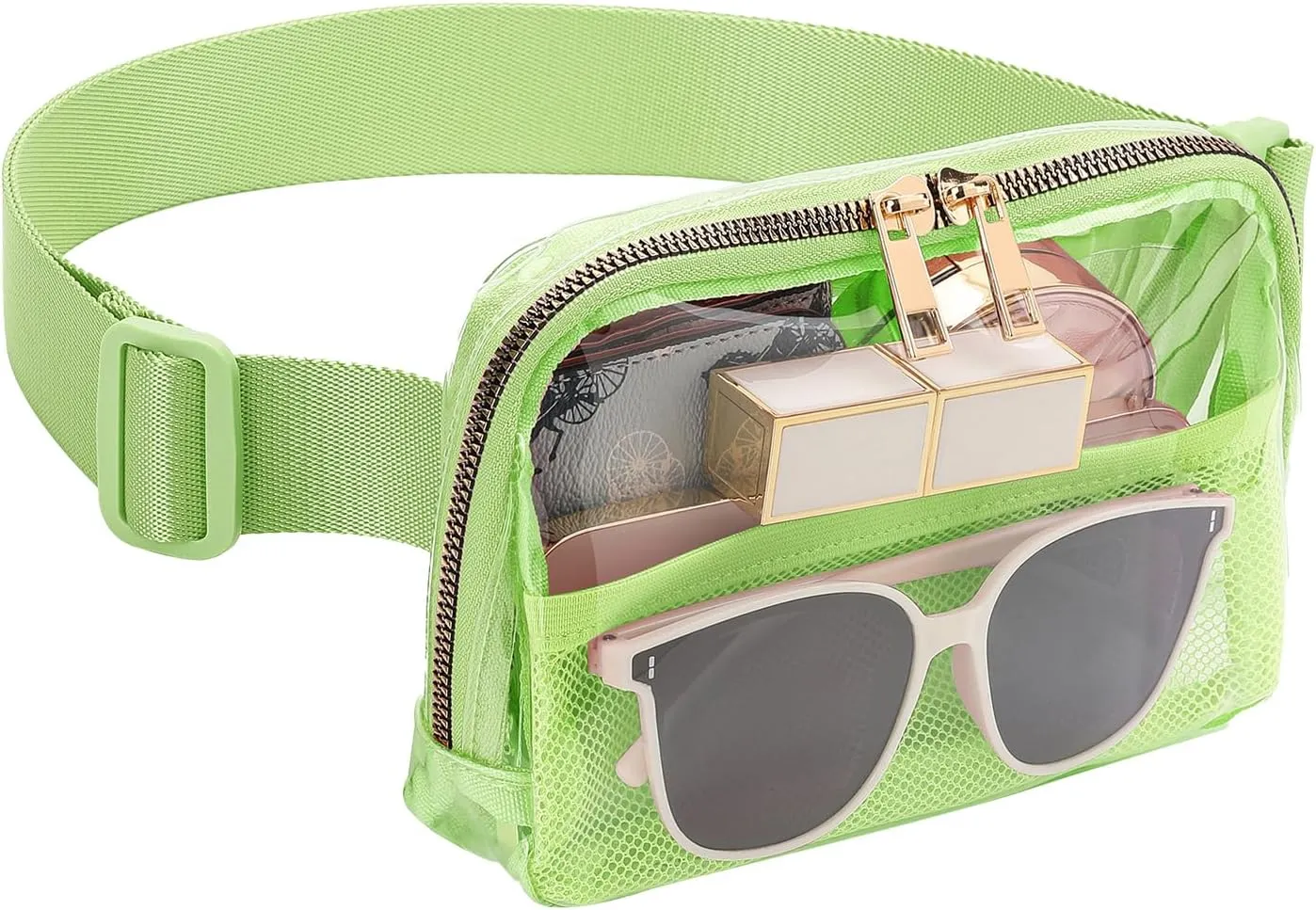 Clear Fanny Pack Belt Bag Stadium Approved for Women Men with Adjustable Strap Water-resistant Waist bag Clear Purse for Travel Workout Running Hiking(Fluorescent Green)