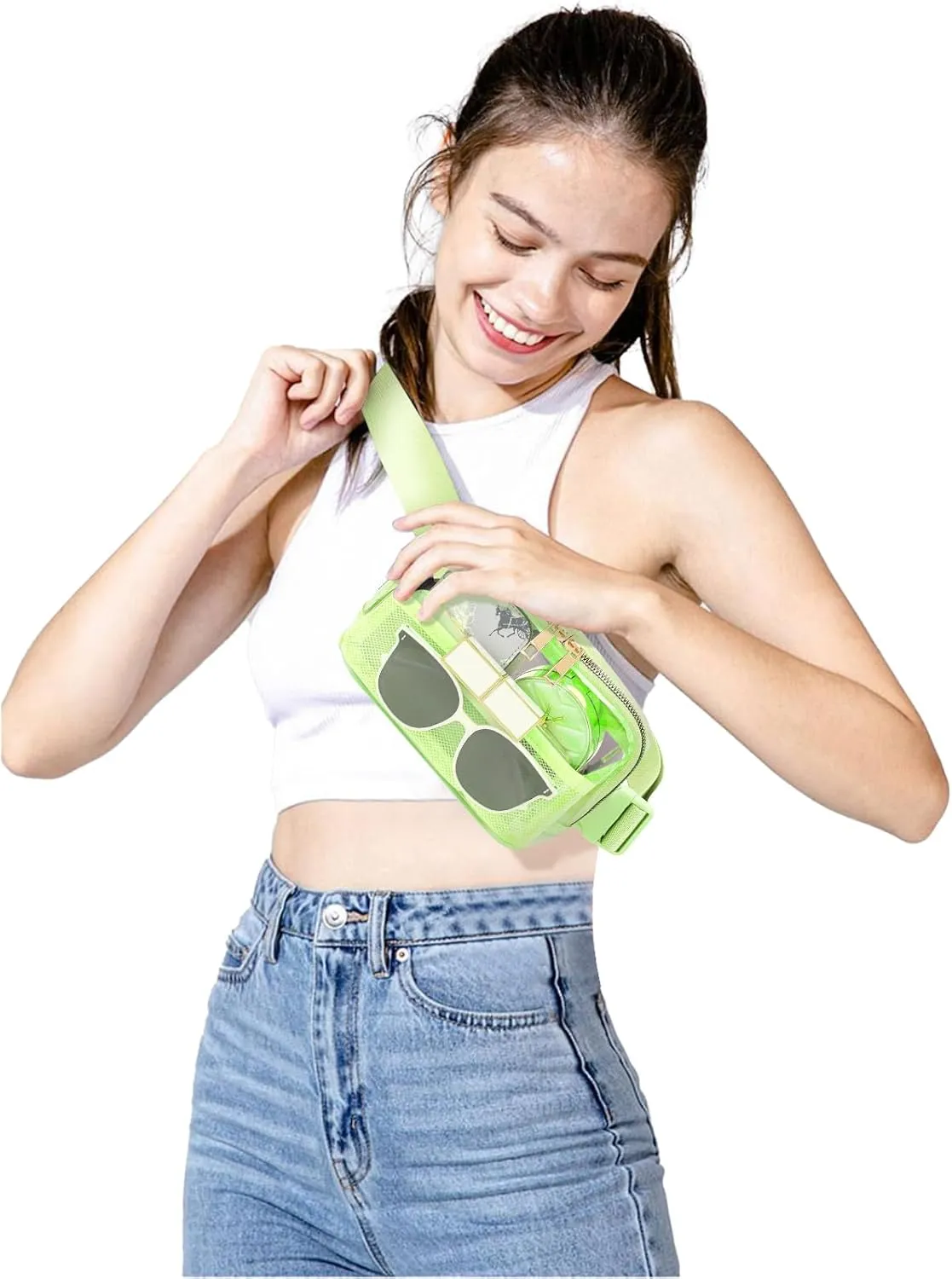 Clear Fanny Pack Belt Bag Stadium Approved for Women Men with Adjustable Strap Water-resistant Waist bag Clear Purse for Travel Workout Running Hiking(Fluorescent Green)