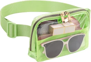 Clear Fanny Pack Belt Bag Stadium Approved for Women Men with Adjustable Strap Water-resistant Waist bag Clear Purse for Travel Workout Running Hiking(Fluorescent Green)