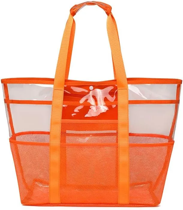 Clear Tote for Women, Extra Large Beach Bag, Stadium Waterproof PVC Mesh Bag for Travel, Pool, Cruise, Work, Gym, Vacation