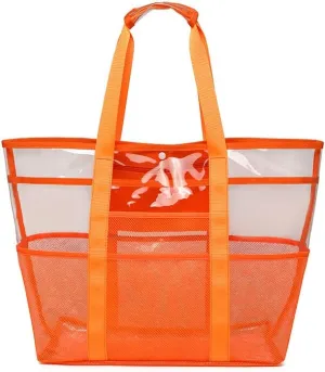 Clear Tote for Women, Extra Large Beach Bag, Stadium Waterproof PVC Mesh Bag for Travel, Pool, Cruise, Work, Gym, Vacation