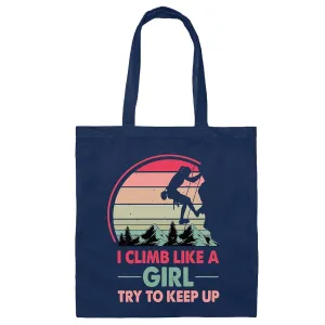 Climbing Girl Climber Bolder Boulder Mountain Bouldering Rock Wall Gift Design Present Navy Black Multicolor Canvas Tote Bag