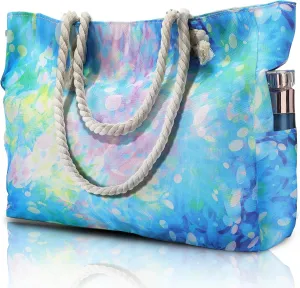 Clothirily Beach Bag for Women - Large Beach Tote Bag, Waterproof Sandproof Beach Bag with Zipper, Large Swim Pool Beach Tote